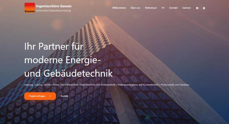 Startseite der Website des Ingenieurbüros Gassen